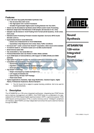 ATSAM9708 datasheet - 128-voice Integrated Sound Synthesizer