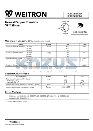 BC846AW datasheet - General Purpose Transistor NPN Silicon