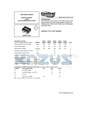 CBR2-D100S datasheet - SURFACE MOUNT 2 AMP SILICON BRIDGE RECTIFIER