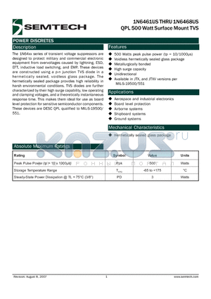 1N6465US datasheet - QPL 500 Watt Surface Mount TVS