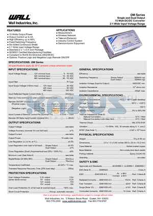 DM24S5-3000 datasheet - Single and Dual Output 15 Watt DC/DC Converter 2:1 Wide Input Voltage Range