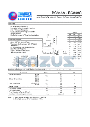 BC846B datasheet - NPN SURFACE MOUNT SMALL SIGNAL TRANSISTOR