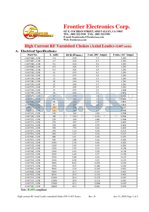 114074R7_-LFR datasheet - High Current RF Varnished Chokes (Axial Leads)