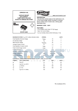 CBRHDSH1-40L_10 datasheet - SURFACE MOUNT HIGH DENSITY 1 AMP LOW VF SILICON SCHOTTKY BRIDGE RECTIFIER