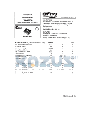 CBRHDSH1-60 datasheet - SURFACE MOUNT HIGH DENSITY 1 AMP SILICON SCHOTTKY BRIDGE RECTIFIER