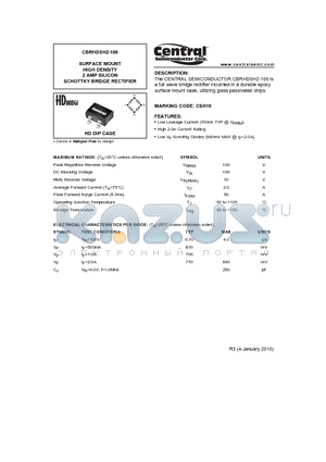 CBRHDSH2-100_10 datasheet - SURFACE MOUNT HIGH DENSITY 2 AMP SILICON SCHOTTKY BRIDGE RECTIFIER