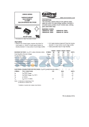 CBRHD-10 datasheet - SURFACE MOUNT HIGH DENSITY 0.5 AMP SILICON BRIDGE RECTIFIER