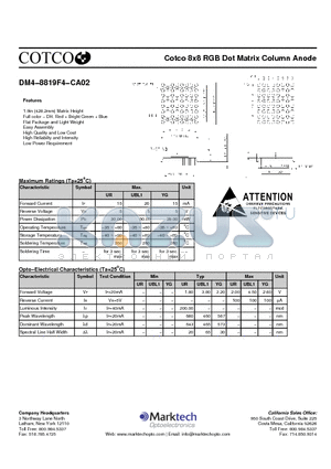 DM4-8819F4-CA02 datasheet - Cotco 8x8 RGB Dot Matrix Column Anode