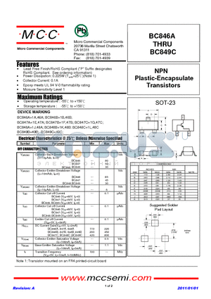 BC846B datasheet - NPN Plastic-Encapsulate Transistors