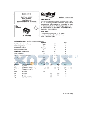 CBRHDSH1-100_12 datasheet - SURFACE MOUNT HIGH DENSITY 1 AMP SILICON SCHOTTKY BRIDGE RECTIFIER