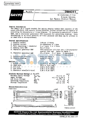 DM4011 datasheet - 40 characters x 1 line Liquid Crystal Dot Matrix Display Module