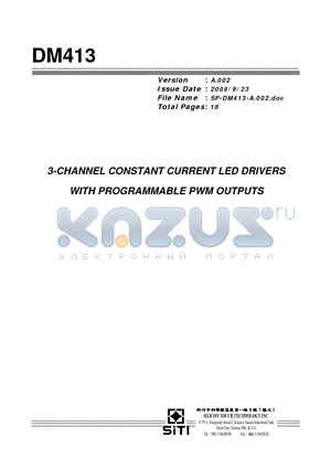 DM413 datasheet - 3-CHANNEL CONSTANT CURRENT LED DRIVERS WITH PROGRAMMABLE PWM OUTPUTS