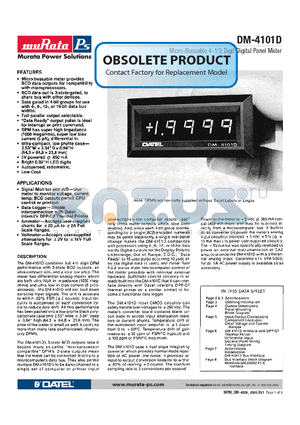 DM4101D datasheet - Micro-Bussable 4-1/2 Digit Digital Panel Meter