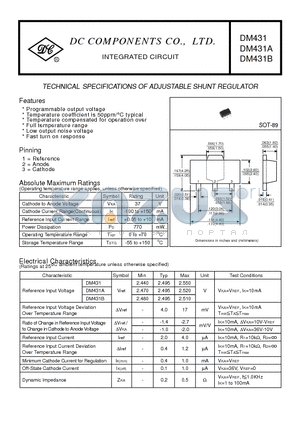 DM431A datasheet - TECHNICAL SPECIFICATIONS OF ADJUSTABLE SHUNT REGULATOR