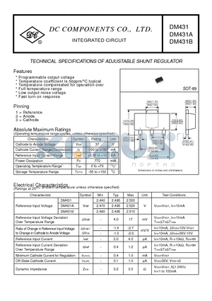 DM431B datasheet - TECHNICAL SPECIFICATIONS OF ADJUSTABLE SHUNT REGULATOR