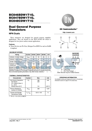 BC846BDW1T1 datasheet - Dual General Purpose Transistors