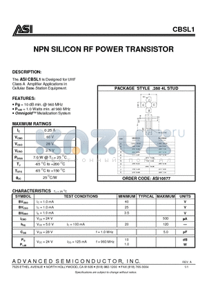 CBSL1 datasheet - NPN SILICON RF POWER TRANSISTOR