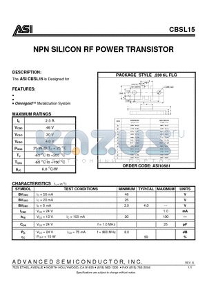 CBSL15 datasheet - NPN SILICON RF POWER TRANSISTOR