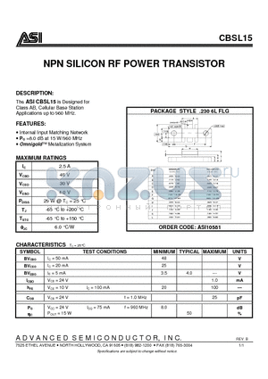 CBSL15 datasheet - NPN SILICON RF POWER TRANSISTOR