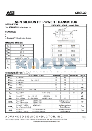 CBSL30 datasheet - NPN SILICON RF POWER TRANSISTOR