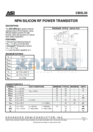 CBSL30 datasheet - NPN SILICON RF POWER TRANSISTOR