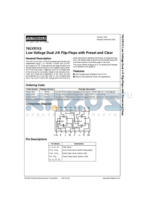 74LVX112M datasheet - Low Voltage Dual J-K Flip-Flops with Preset and Clear