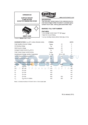 CBRSDSH5-40 datasheet - SURFACE MOUNT 5 AMP SILICON SCHOTTKY BRIDGE RECTIFIER