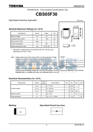 CBS05F30 datasheet - TOSHIBA Diode Silicon Epitaxial Schottky Barrier Type