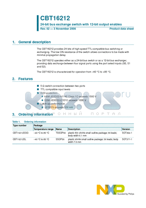 CBT16212 datasheet - 24-bit bus exchange switch with 12-bit output enables