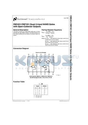 DM5401 datasheet - Quad 2-Input NAND Gates with Open-Collector Outputs