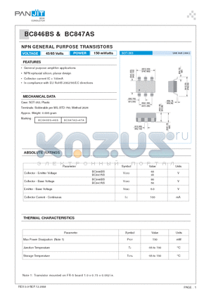 BC846BS datasheet - NPN GENERAL PURPOSE TRANSISTORS