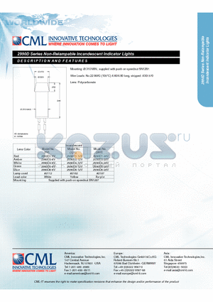 2990D6-28V datasheet - Non-Relampable Incandescent Indicator Lights