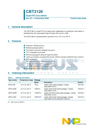 CBT3126 datasheet - Quad FET bus switch