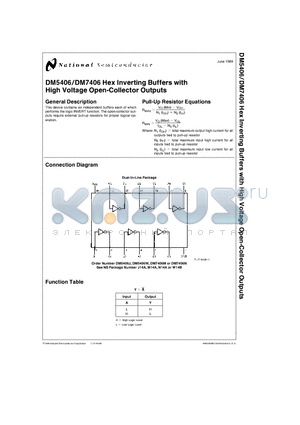 DM5406 datasheet - Hex Inverting Buffers with High Voltage Open-Collector Outputs