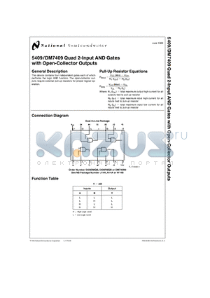 DM5409 datasheet - Quad 2-Input AND Gates with Open-Collector Outputs