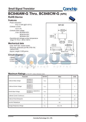 BC846BW-G datasheet - Small Signal Transistor