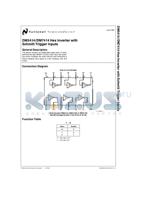 DM5414W datasheet - Hex Inverter with Schmitt Trigger Inputs