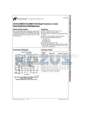 DM54153J datasheet - Dual 4-Line to 1-Line Data Selectors/Multiplexers
