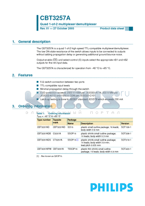 CBT3257A datasheet - Quad 1-of-2 multiplexer/demultiplexer