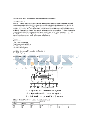 DM54155 datasheet - Dual 2-Line to 4-Line Decoders/Demultiplexers