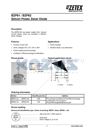 BZP62-39 datasheet - Silicon Power Zener Diode