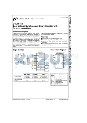 74LVX163 datasheet - Low Voltage Synchronous Binary Counter with Synchronous Clear