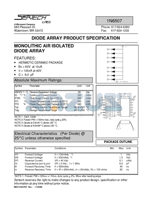 1N6507 datasheet - MONOLITHIC AIR ISOLATED DIODE ARRAY