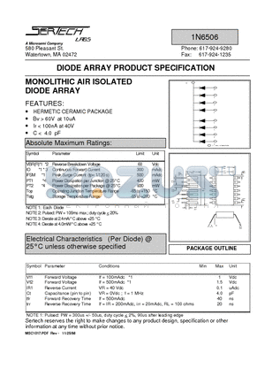 1N6506 datasheet - MONOLITHIC AIR ISOLATED DIODE ARRAY