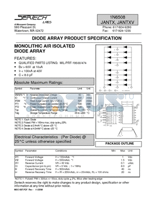 1N6508 datasheet - DIODE ARRAY PRODUCT SPECIFICATION