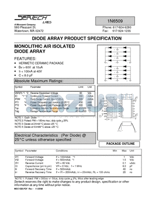 1N6509 datasheet - MONOLITHIC AIR ISOLATED DIODE ARRAY