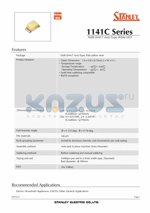 1141C datasheet - 1608 (h=0.7 mm) Type White LED