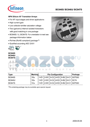 BC846S datasheet - NPN Silicon AF Transistor Arrays