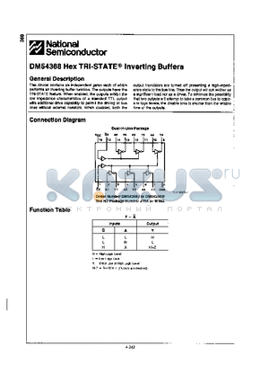 DM54368 datasheet - HEX TRI-STATE INVERTING BUFFERS