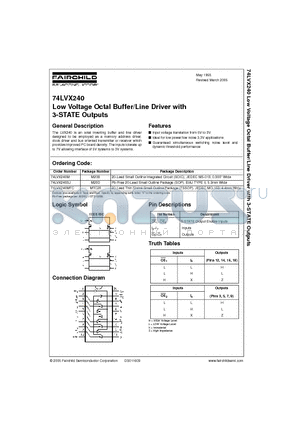 74LVX240M datasheet - Low Voltage Octal Buffer/Line Driver with 3-STATE Outputs